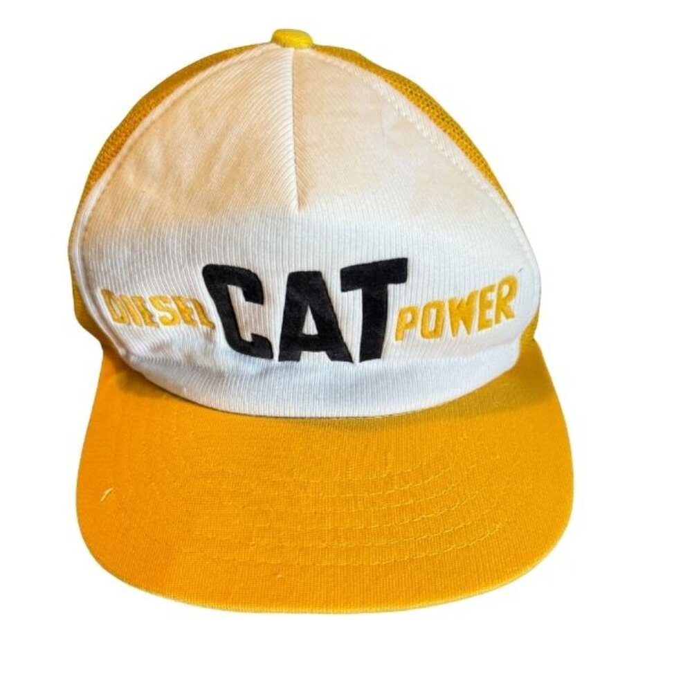 Vintage CAT Diesel Power Trucker Hat Yellow Snapback Caterpillar Cap, Mint!